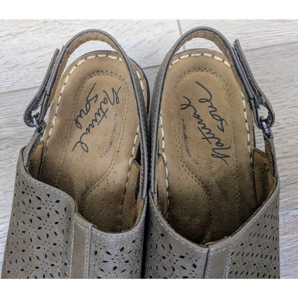 Natural Soul Serena Sandal 8.5 Tan Slingback Strap Wedge Laser Cut Padded Comfy - Picture 10 of 10